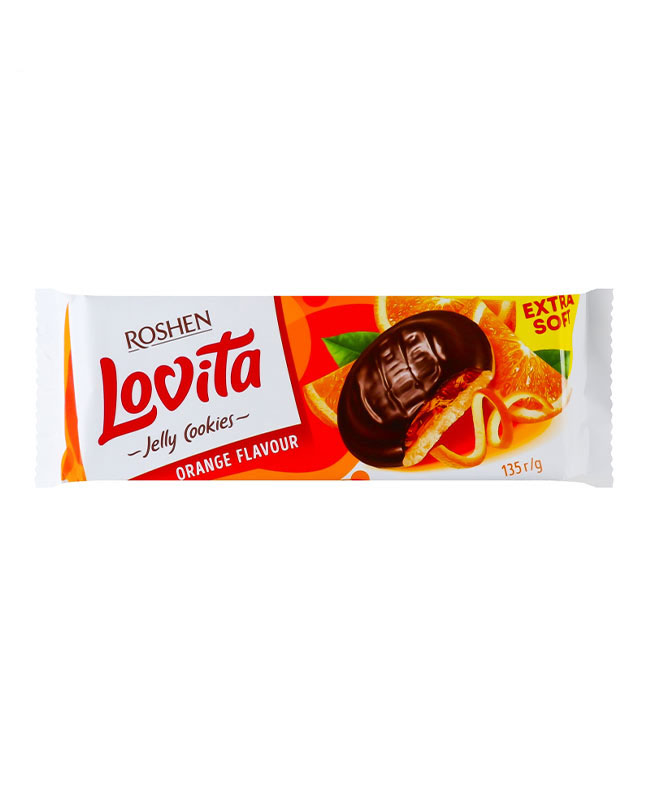 بیسکوییت-لاویتا-روشن-با-لایه-ژله-پرتقالی-و-روکش-شکلاتی-ROSHEN-Lovita-وزن-135-گرم بیسکوییت لاویتا
